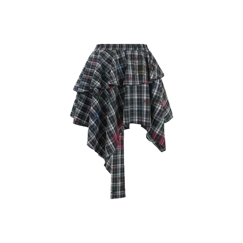 UNIFREE Casual Short Skirts Women's Black White Plaid-1