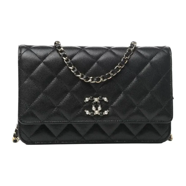 CHANEL Grain Embossed Calfskin One Shoulder Flap Wallet, Crossbody Bag Women's Black-1