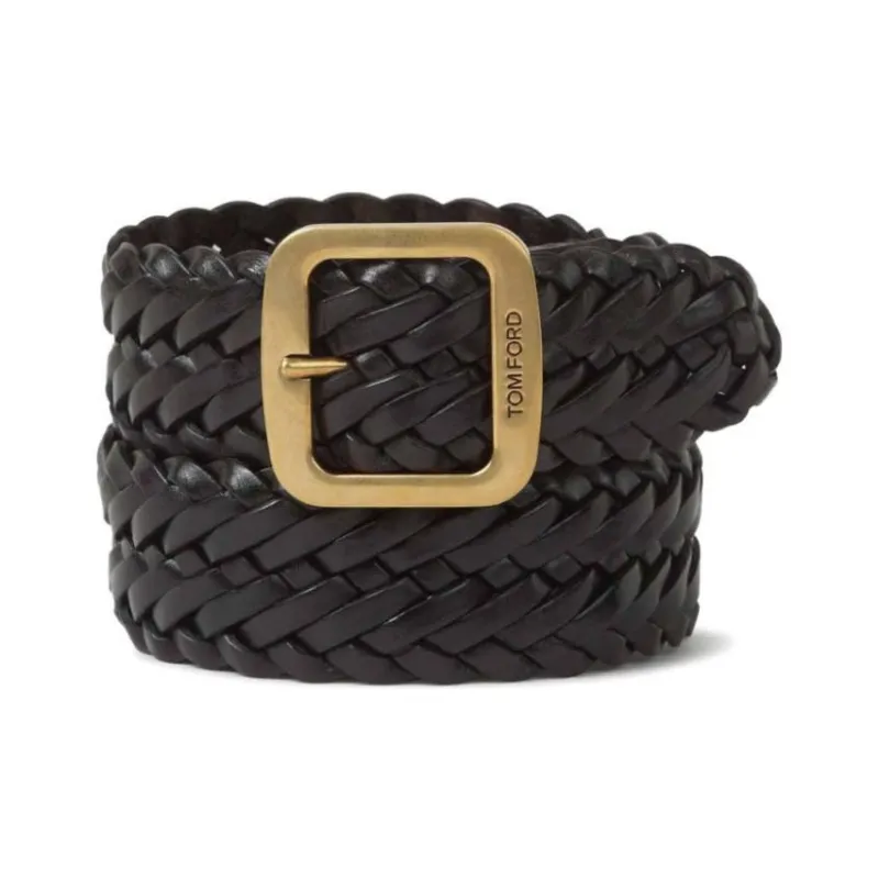 TF Calfskin Leather Belts Men's Black -0