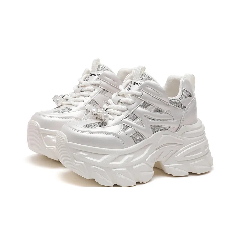 CARDANRO Small sized Sky Vegetables Chunky Sneakers Women's Low Top White/Silver-2