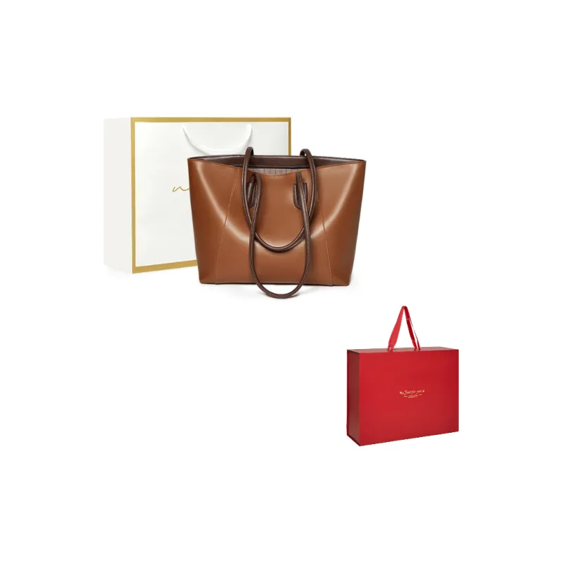 Narandu Cow Leather Tote Bag Shopping Bag Shoulder Bags Large Size Women's Brown/Ecru & Apricot-7