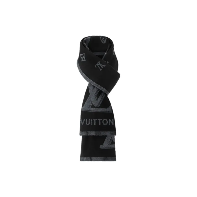 LOUIS VUITTON Wool Knit Scarves Men's Black-1