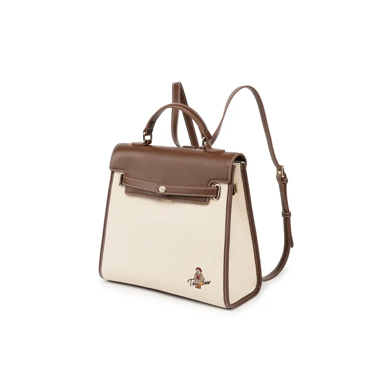 Teenie Weenie Polyurethane Backpack Women's Beige White Brown-1