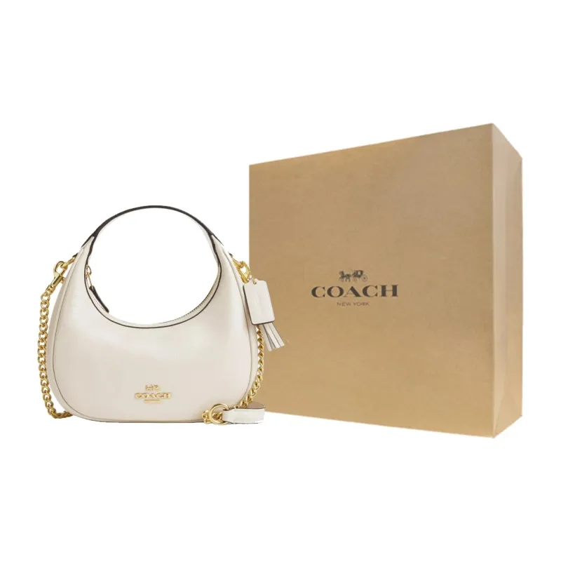 COACH Patent Leather One Shoulder Handbag Crossbody Bag Mini Women's Pearl White-5