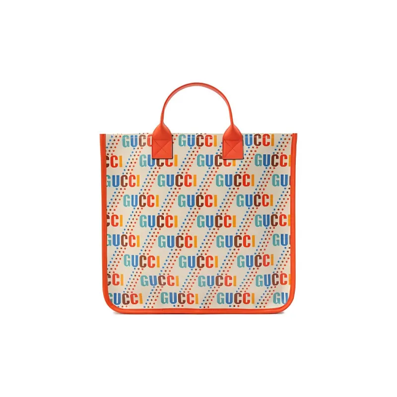 GUCCI Canvas With Leather Tote Bag, Shopping Bag, Handbag Kids' Ecru & Orange-0