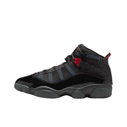 Jordan Air Jordan 6 Rings Anti Slip Wear Resistant Mid Top Basketball Shoes Unisex Black Red