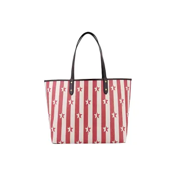 COACH PVC Tote Bag, Shopping Bag, Shoulder Bag Women's Red White Stripes