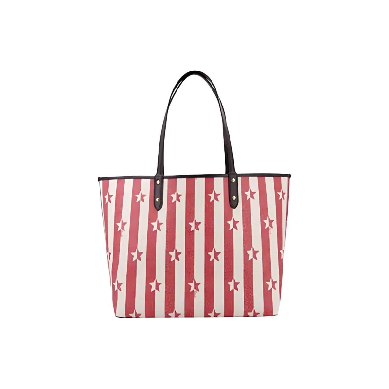 COACH PVC Tote Bag, Shopping Bag, Shoulder Bag Women's Red White Stripes-0