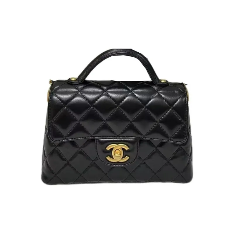 CHANEL Diamond Pattern Lambskin Shoulder Bag Crossbody Bag Handbag Small Size Women's Black-0