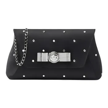 FANSIZHE Viscose One Shoulder Crossbody Clutch Women's Black & Silver