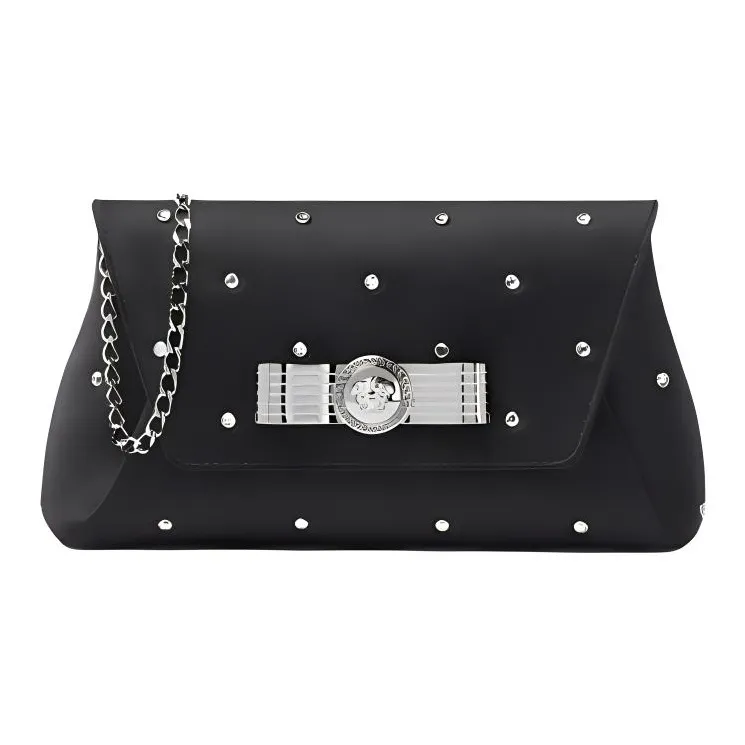 FANSIZHE Viscose One Shoulder Crossbody Clutch Women's Black & Silver-0