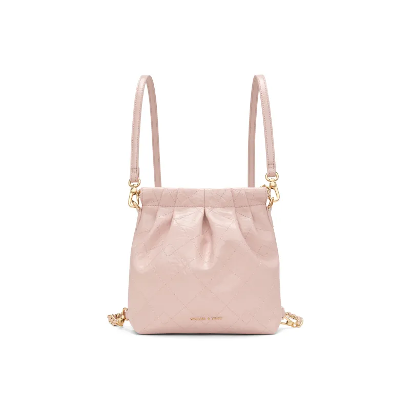 CHARLES&KEITH Polyurethane Synthetic Leather Backpack Women's Black/Cream Milk White/Silver/Pink-28