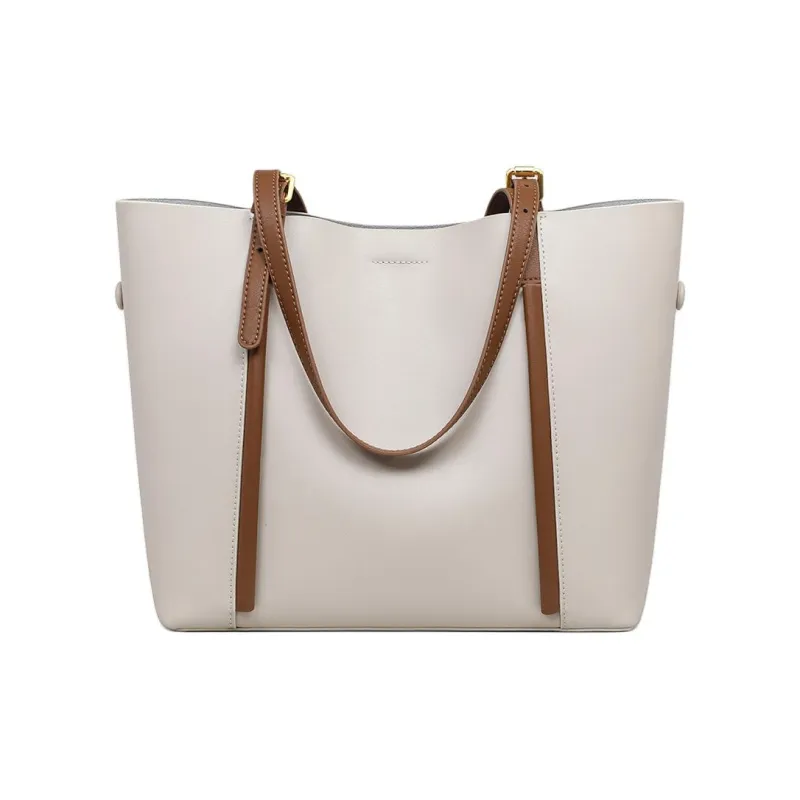 MILLIE'S Cow Leather Tote Bag, Shopping Bag, Shoulder Bag Women's Beige Coffee-4