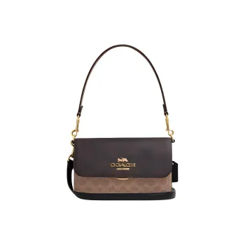 COACH Brynn Artificial Leather Shoulder Bag Medium Size Women's Walnut & Brown Yellow