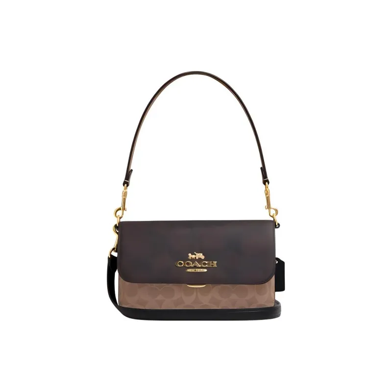 COACH Brynn Artificial Leather Shoulder Bag Medium Size Women's Walnut & Brown Yellow-0