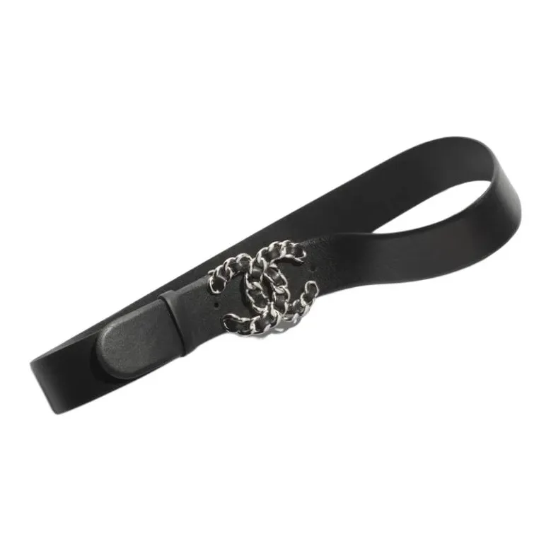 CHANEL Calfskin Leather Belts Women's Black -0