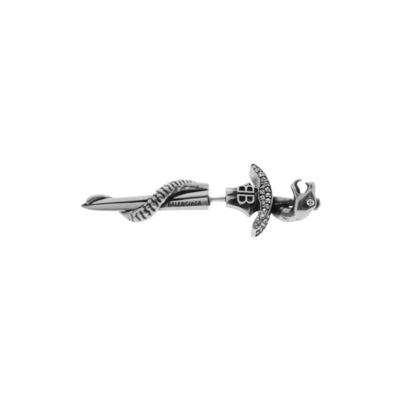 Balenciaga Rhinestone Brass Aluminum Glass Earrings Unisex Silver-1