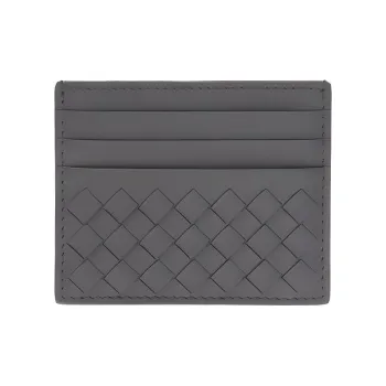 Bottega Veneta Cow Leather Card Holder Mini Unisex Gray