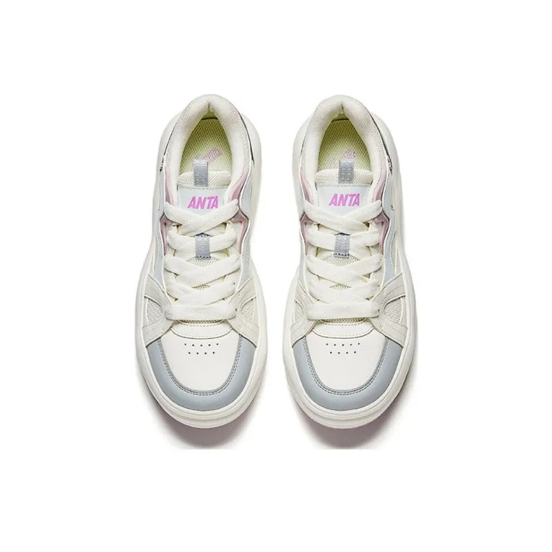 Anta Anti Slip And Wear Resistant Coverage Low Top Skateboard Shoes Women's White Gray Pink Purple-2