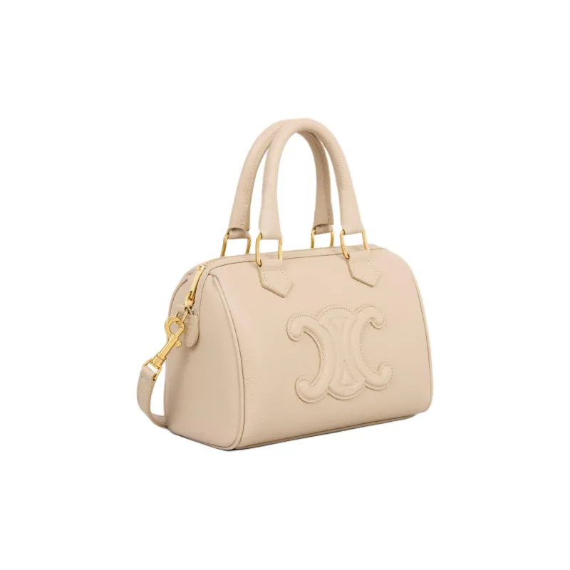 CELINE Calfskin Boston Bag Shoulder Bag Crossbody Bag Handbag Small Size Women's Natural-1