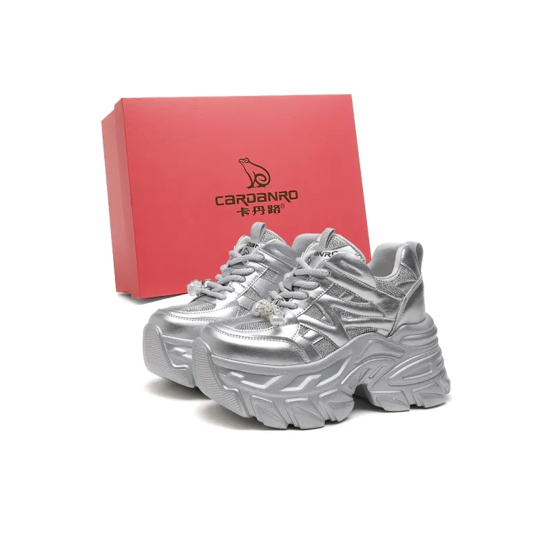CARDANRO Small sized Sky Vegetables Chunky Sneakers Women's Low Top White/Silver-11