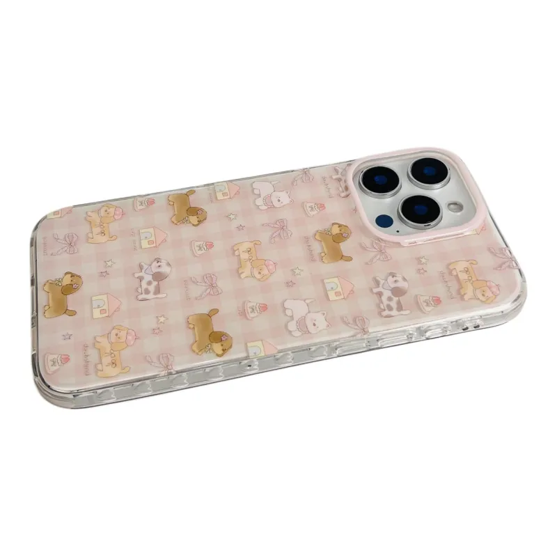 Wei Xin Acrylic Material Pink Plaid House Dog Phone Cases Compatible With IPhone 16/15 Pro Max/Apple 13/14 Pro/Max-7