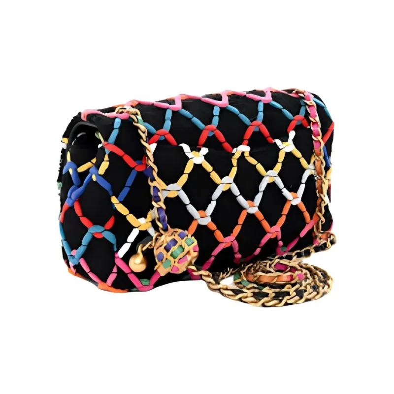 CHANEL Classic Flap CF Small Gold Ball Tweed With Woolen Woven Woolen Woven Crossbody Bag Mini Women's Multicolor-3
