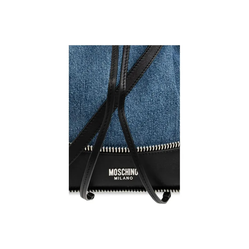MOSCHINO Zip-Detailed Drawstring Denim Bucket Bag-3