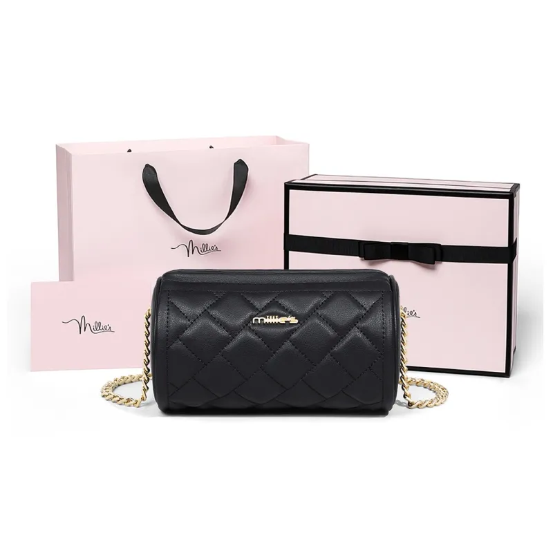 MILLIE'S Cow Leather Underarm Shoulder Bag, Crossbody Bag, Cylinder Bag Regular Women's Elegant Black/Ecru-9