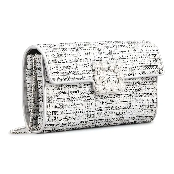 Roger Vivier Flower Strass Fabric Envelope Bag Handheld Shoulder Bag Crossbody Bag Women's Silver-1