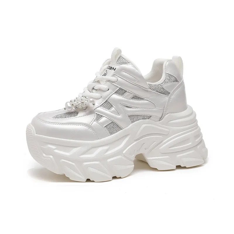 CARDANRO Small sized Sky Vegetables Chunky Sneakers Women's Low Top White/Silver-1