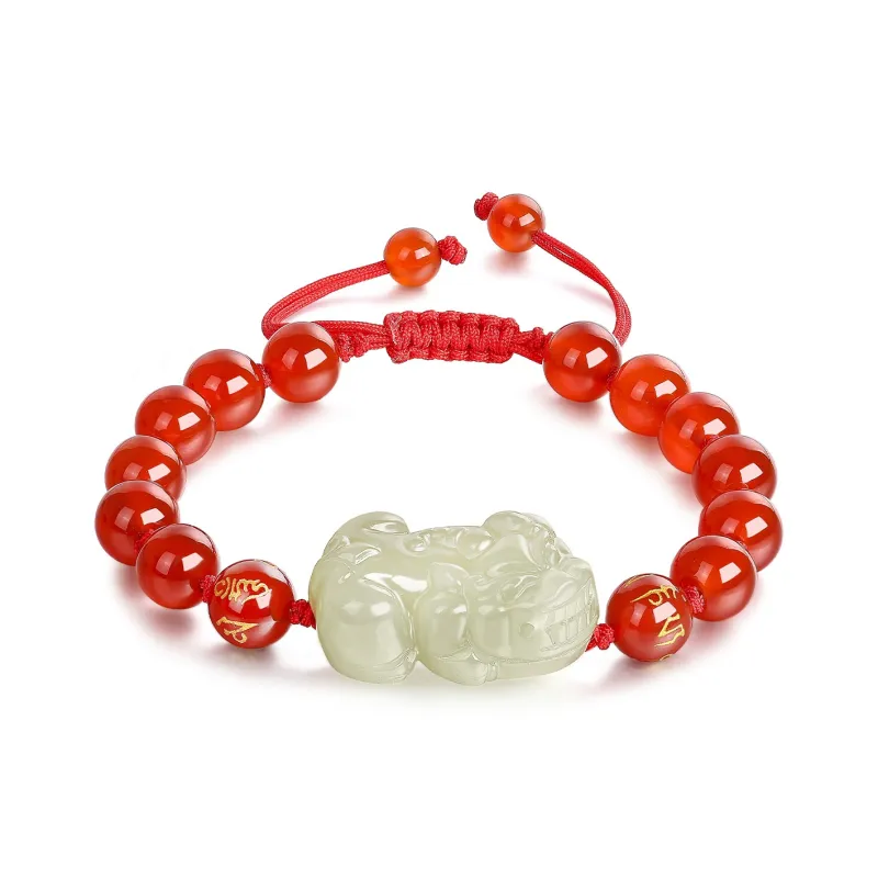 Cuiya Golden Building Hetian Jade Bracelets Pale Greenish White Jade Unisex-6