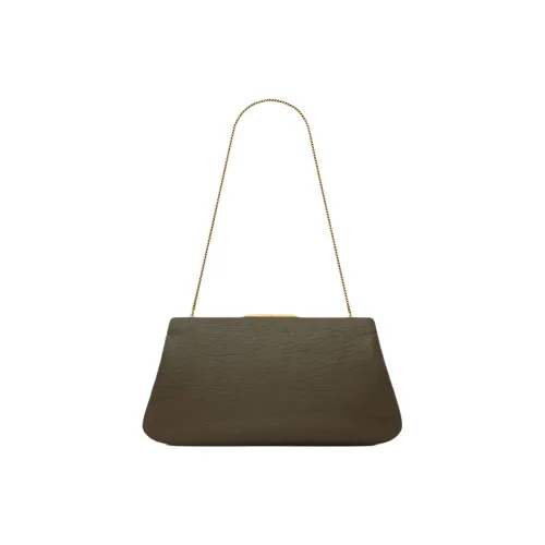 SAINT LAURENT Lambskin Clutch Shoulder Bag Large Size Women's Light Musk