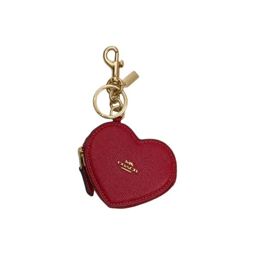 COACH Heart Cross Grain Leather Bag Charm Bag Accessory Mini Women's Dark Red Gemstone Color