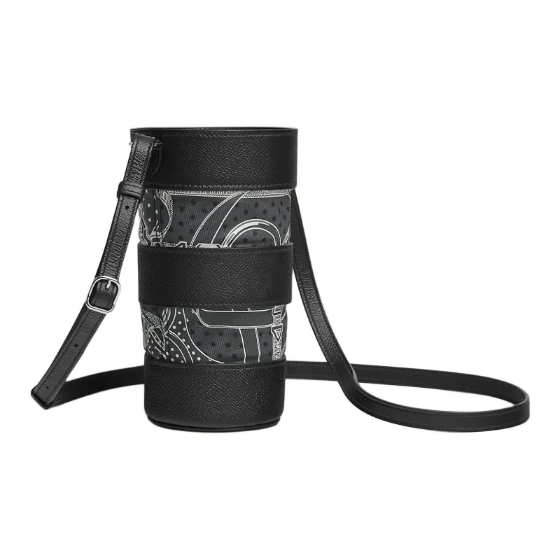 HERMES AVECSOIE IN THE POCKET Epsom Leather Water Cup Set Shoulder Bag Crossbody Bag Women's Black/Gray-1