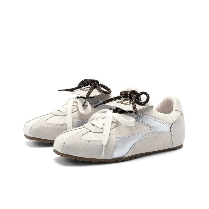 JOSINY Vintage Fashion White Sneakers Flat German Army Athletic Shoes Casual Shoes Women's White Silver-2