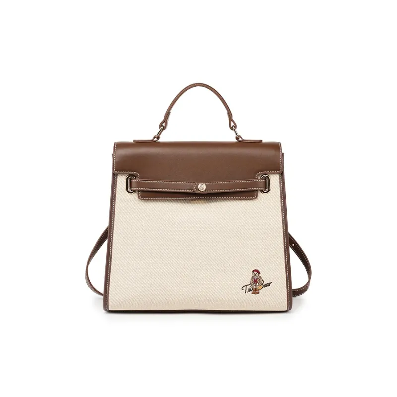 Teenie Weenie Polyurethane Backpack Women's Beige White Brown-0