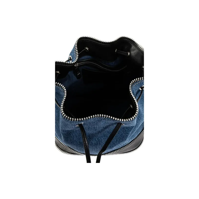 MOSCHINO Zip-Detailed Drawstring Denim Bucket Bag-4