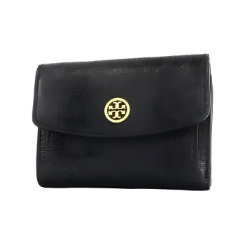 TORY BURCH Robinson Leather Card Holder Wallet Small Size Women's Black