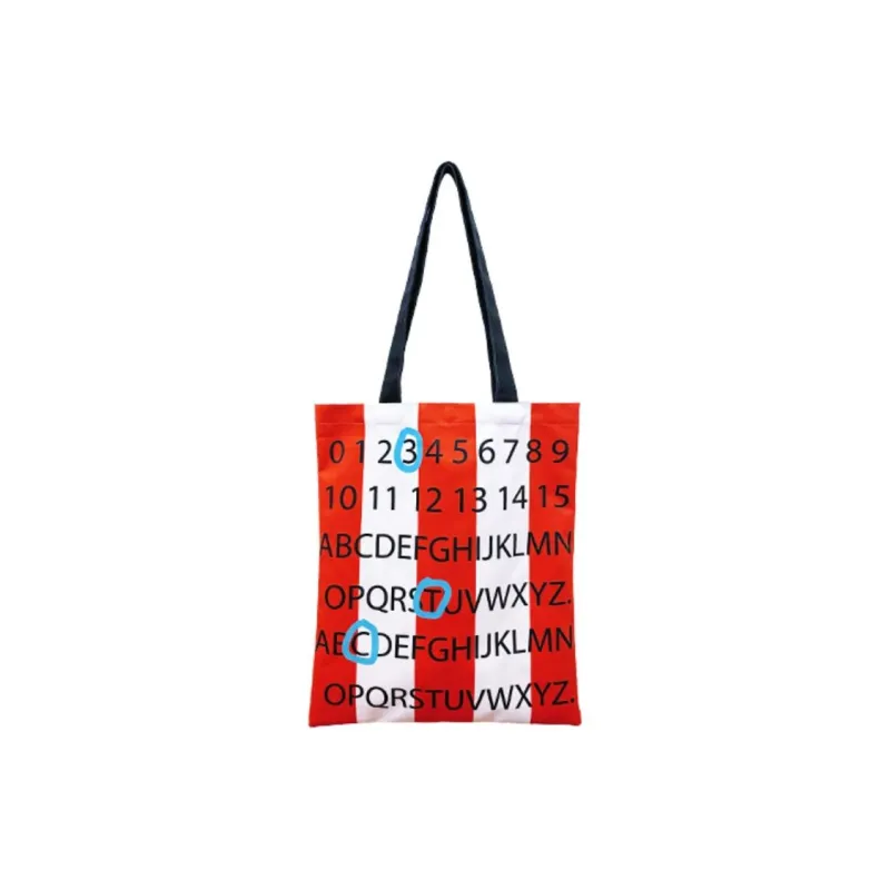 3omeTHINGCHIC Polyester Shopping Bag Reusable Bag Handbag Shoulder Bag Regular Unisex Red & White-0
