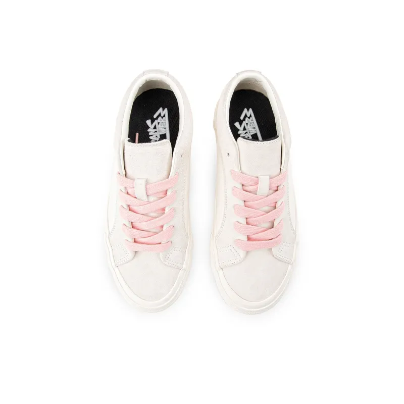 WANSWER Anti Slip Wear Resistant Low Top Skateboard Shoes Unisex Peach White-3