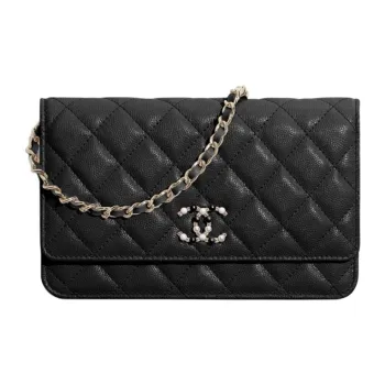 CHANEL Grain Embossed Calfskin One Shoulder Flap Wallet, Crossbody Bag Women's Black
