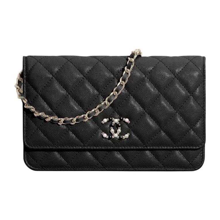 CHANEL Grain Embossed Calfskin One Shoulder Flap Wallet, Crossbody Bag Women's Black-0