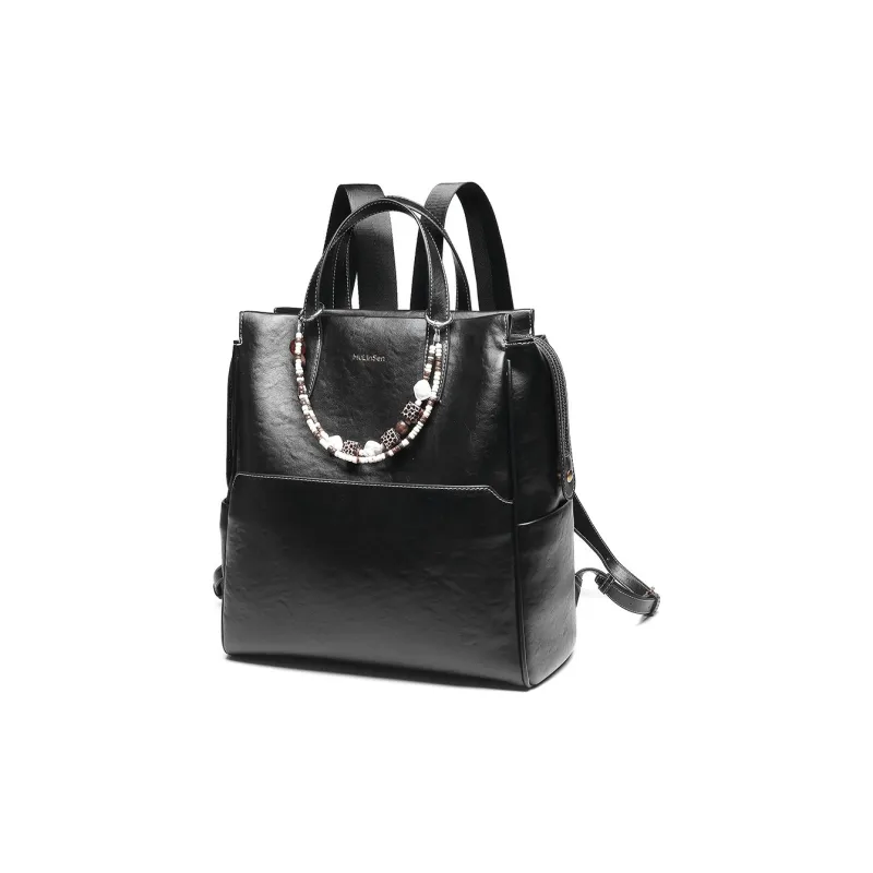 Mulinsen Synthetic Leather Backpack Unisex Black/Light Coffee-1