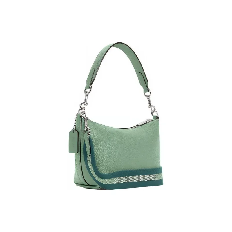 COACH Dempsey Delicate Pebble Leather Shoulder Bag Handbag Shoulder Bag Small Size Women's Cameo Brown Green-2