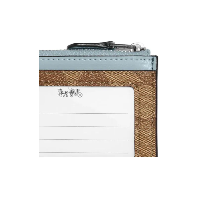 COACH Skinny Id Case Canvas Leather Wallets Card Holders Women's Antique Floral With Light Blue-4