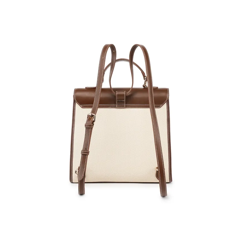 Teenie Weenie Polyurethane Backpack Women's Beige White Brown-2