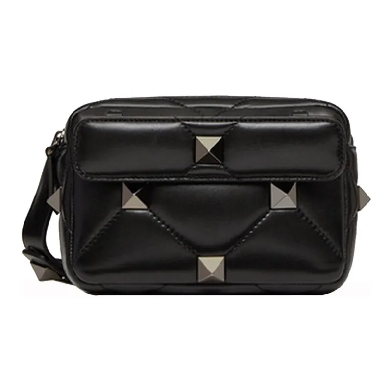 Valentino Roman Stud Quilting Soft Sheepskin Camera Bag, Shoulder Bag, Crossbody Bag Men's Black-0