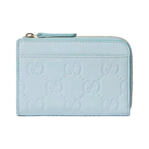 GUCCI GG Emblem Grain Leather Card Holder Women's Light Blue