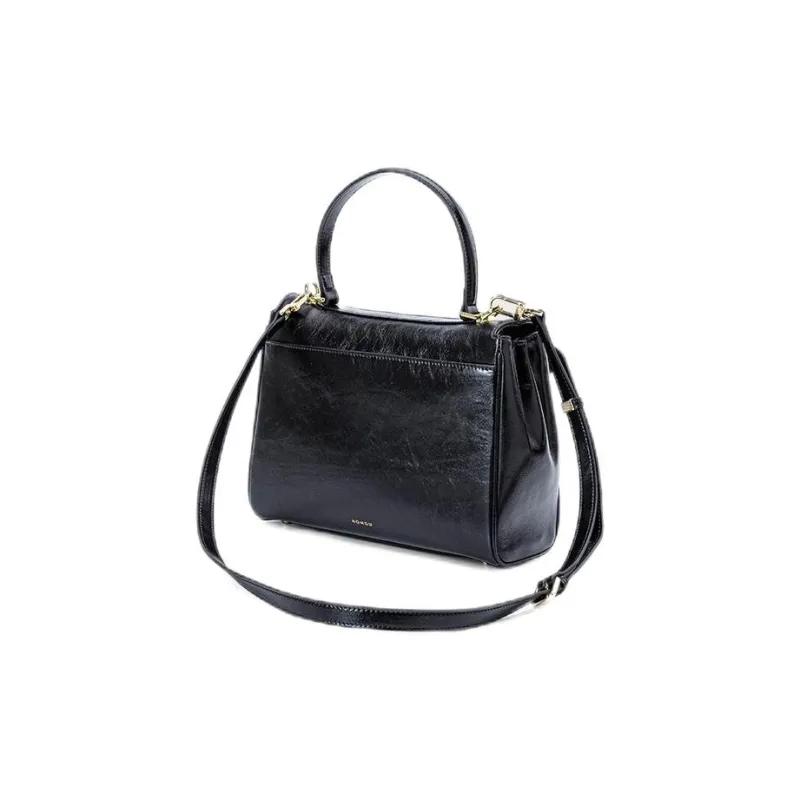 HONGU Cow Leather Shoulder Bag, Crossbody Bag, Handbag Trumpets Women's Pitch Black/Ecru-2